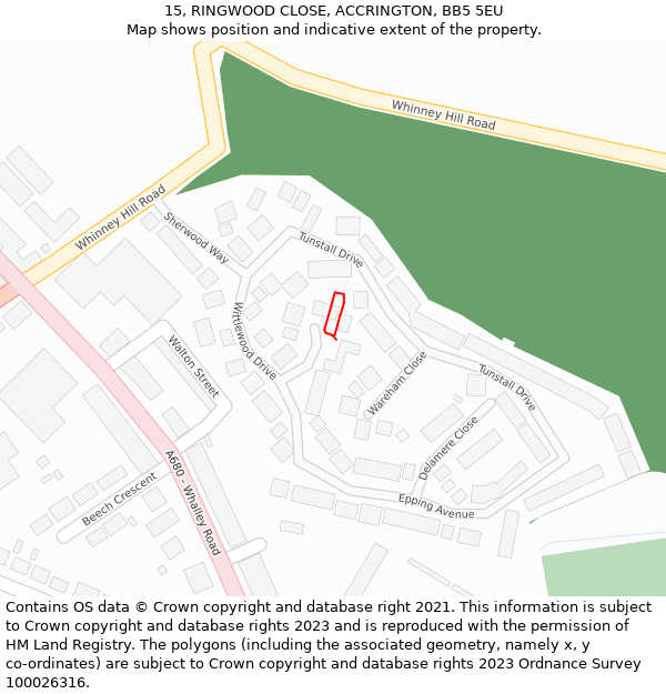 15, RINGWOOD CLOSE, ACCRINGTON, BB5 5EU: Location map and indicative extent of plot