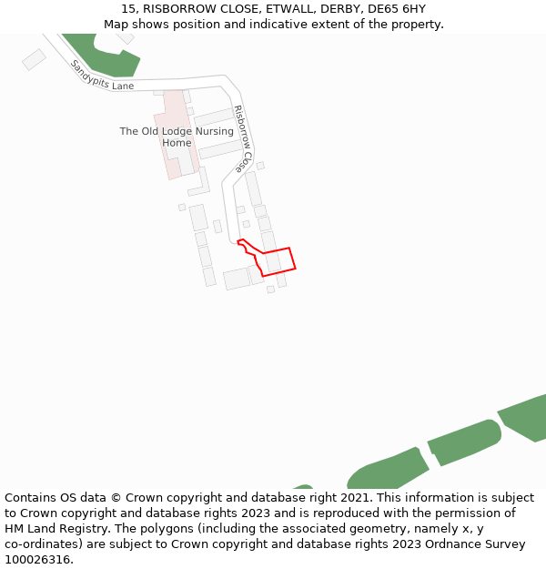 15, RISBORROW CLOSE, ETWALL, DERBY, DE65 6HY: Location map and indicative extent of plot