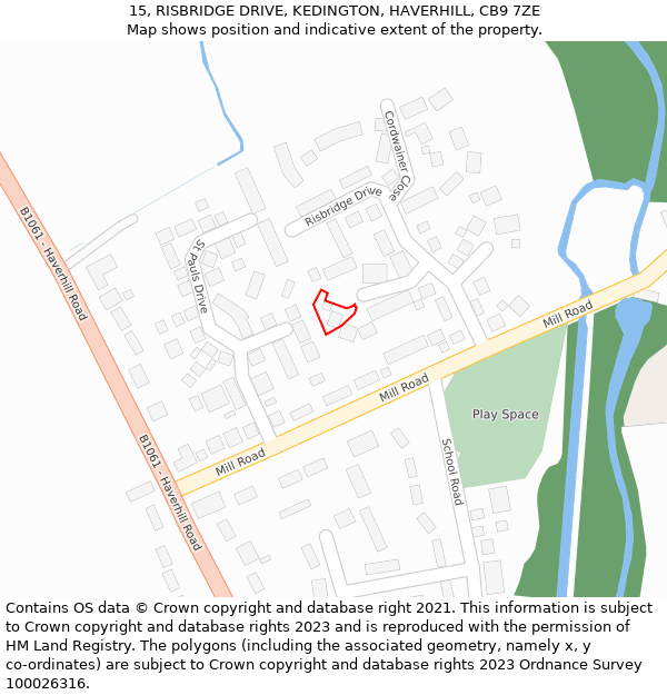 15, RISBRIDGE DRIVE, KEDINGTON, HAVERHILL, CB9 7ZE: Location map and indicative extent of plot