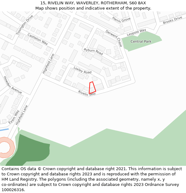 15, RIVELIN WAY, WAVERLEY, ROTHERHAM, S60 8AX: Location map and indicative extent of plot