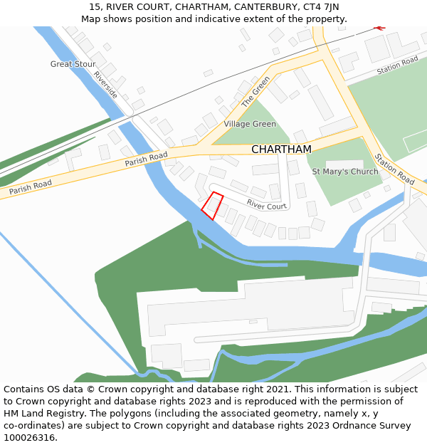 15, RIVER COURT, CHARTHAM, CANTERBURY, CT4 7JN: Location map and indicative extent of plot