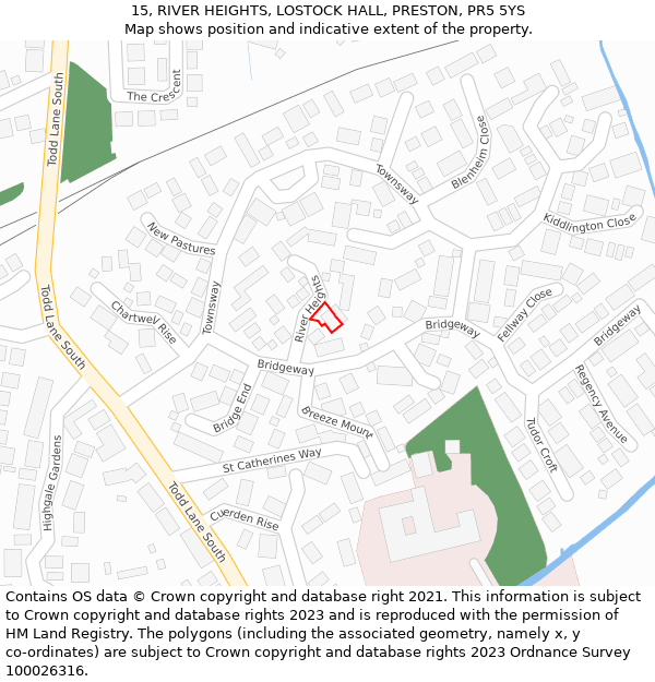 15, RIVER HEIGHTS, LOSTOCK HALL, PRESTON, PR5 5YS: Location map and indicative extent of plot
