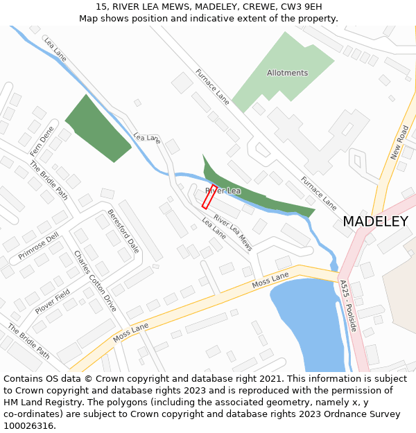 15, RIVER LEA MEWS, MADELEY, CREWE, CW3 9EH: Location map and indicative extent of plot