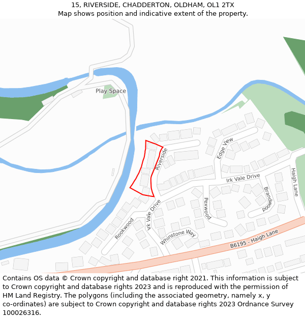 15, RIVERSIDE, CHADDERTON, OLDHAM, OL1 2TX: Location map and indicative extent of plot