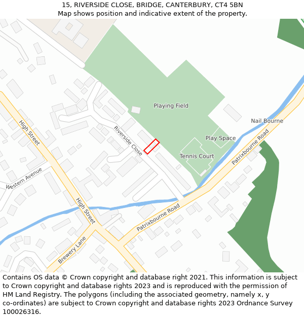 15, RIVERSIDE CLOSE, BRIDGE, CANTERBURY, CT4 5BN: Location map and indicative extent of plot