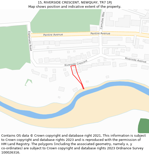 15, RIVERSIDE CRESCENT, NEWQUAY, TR7 1PJ: Location map and indicative extent of plot