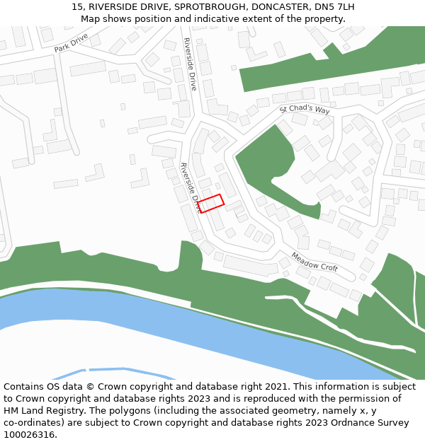 15, RIVERSIDE DRIVE, SPROTBROUGH, DONCASTER, DN5 7LH: Location map and indicative extent of plot