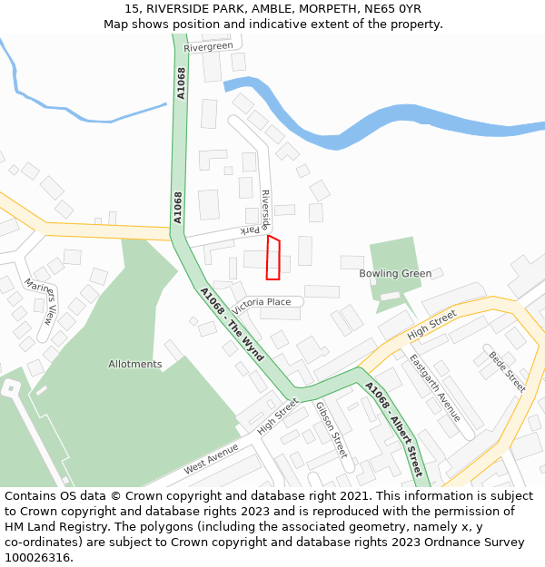 15, RIVERSIDE PARK, AMBLE, MORPETH, NE65 0YR: Location map and indicative extent of plot