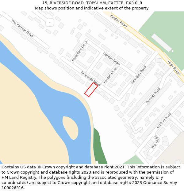 15, RIVERSIDE ROAD, TOPSHAM, EXETER, EX3 0LR: Location map and indicative extent of plot