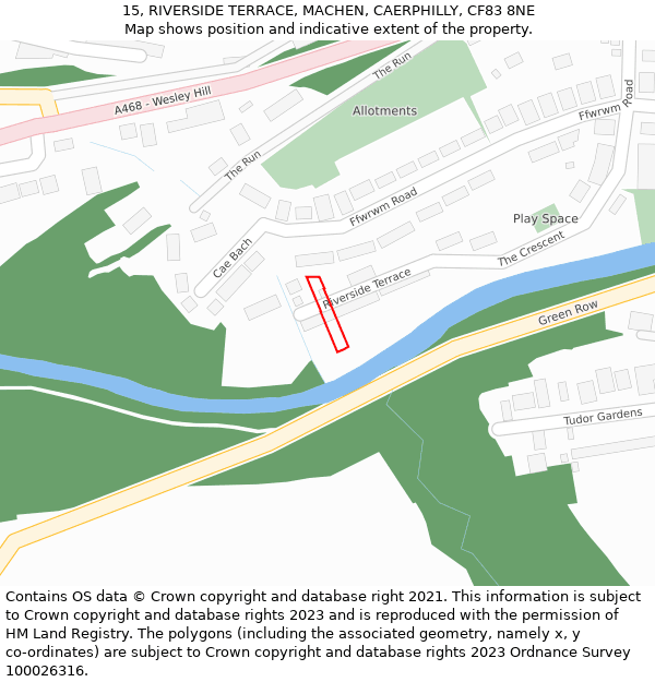 15, RIVERSIDE TERRACE, MACHEN, CAERPHILLY, CF83 8NE: Location map and indicative extent of plot