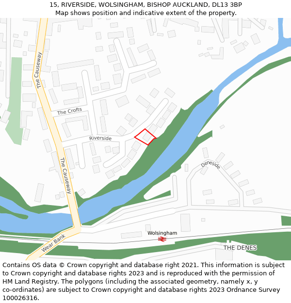 15, RIVERSIDE, WOLSINGHAM, BISHOP AUCKLAND, DL13 3BP: Location map and indicative extent of plot