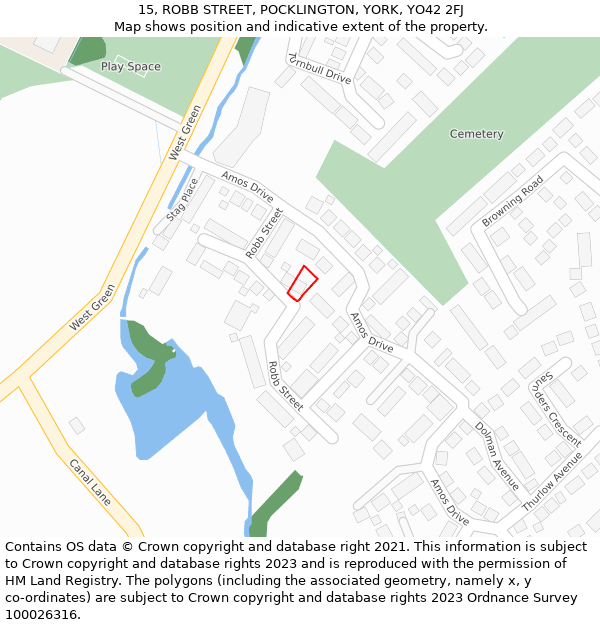 15, ROBB STREET, POCKLINGTON, YORK, YO42 2FJ: Location map and indicative extent of plot