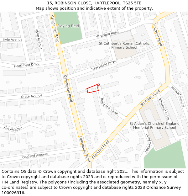 15, ROBINSON CLOSE, HARTLEPOOL, TS25 5FB: Location map and indicative extent of plot