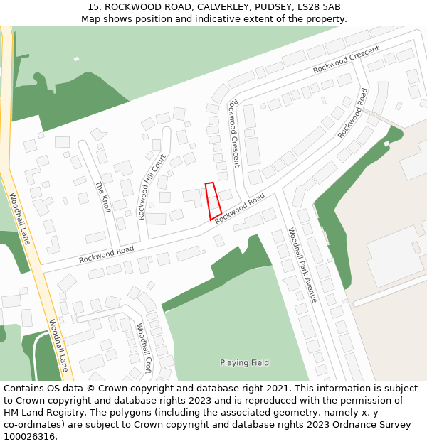 15, ROCKWOOD ROAD, CALVERLEY, PUDSEY, LS28 5AB: Location map and indicative extent of plot
