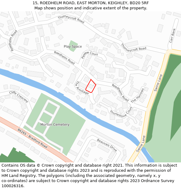 15, ROEDHELM ROAD, EAST MORTON, KEIGHLEY, BD20 5RF: Location map and indicative extent of plot