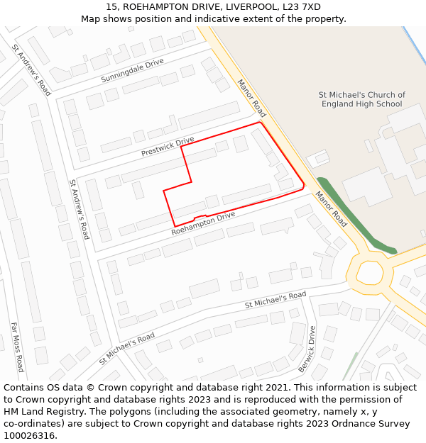15, ROEHAMPTON DRIVE, LIVERPOOL, L23 7XD: Location map and indicative extent of plot