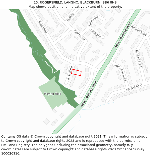 15, ROGERSFIELD, LANGHO, BLACKBURN, BB6 8HB: Location map and indicative extent of plot