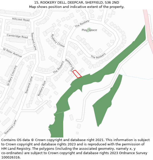15, ROOKERY DELL, DEEPCAR, SHEFFIELD, S36 2ND: Location map and indicative extent of plot