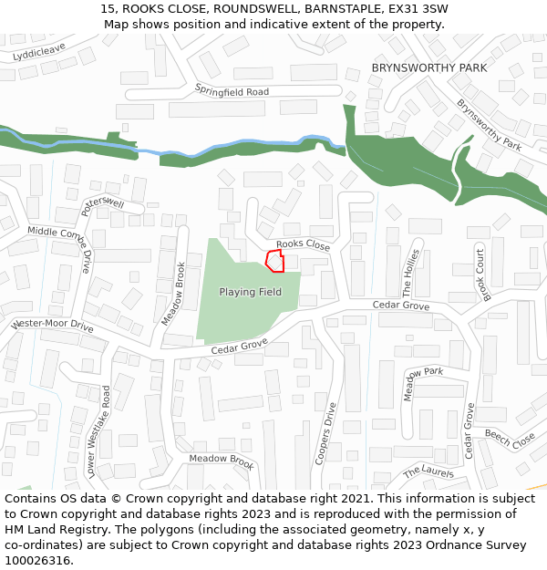 15, ROOKS CLOSE, ROUNDSWELL, BARNSTAPLE, EX31 3SW: Location map and indicative extent of plot