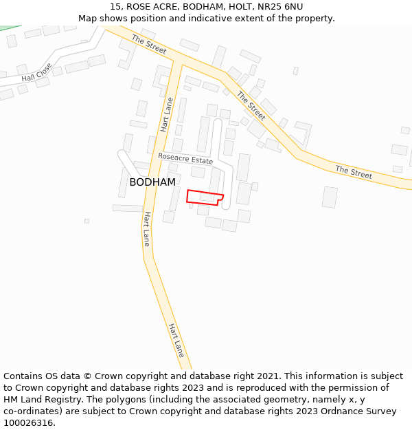 15, ROSE ACRE, BODHAM, HOLT, NR25 6NU: Location map and indicative extent of plot