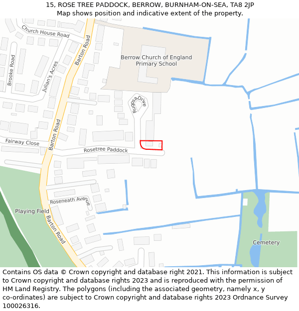 15, ROSE TREE PADDOCK, BERROW, BURNHAM-ON-SEA, TA8 2JP: Location map and indicative extent of plot