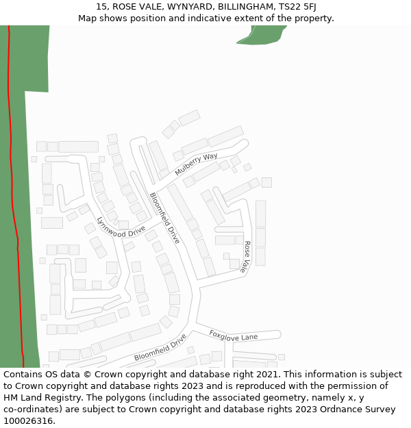 15, ROSE VALE, WYNYARD, BILLINGHAM, TS22 5FJ: Location map and indicative extent of plot