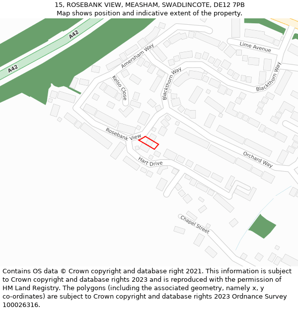 15, ROSEBANK VIEW, MEASHAM, SWADLINCOTE, DE12 7PB: Location map and indicative extent of plot