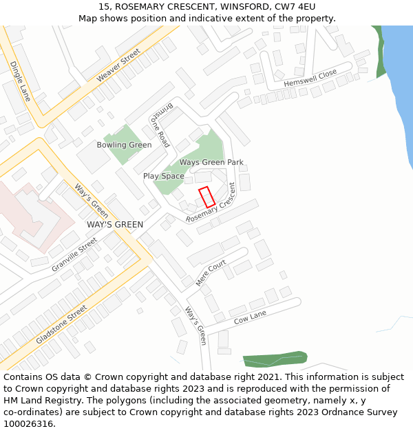 15, ROSEMARY CRESCENT, WINSFORD, CW7 4EU: Location map and indicative extent of plot