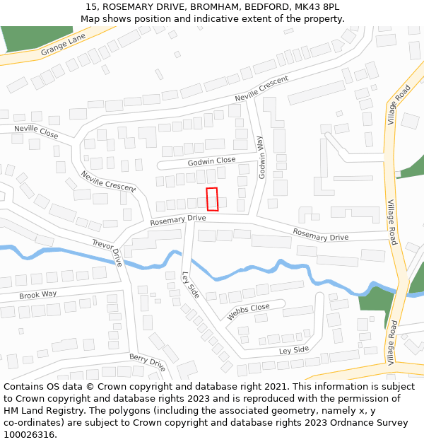 15, ROSEMARY DRIVE, BROMHAM, BEDFORD, MK43 8PL: Location map and indicative extent of plot