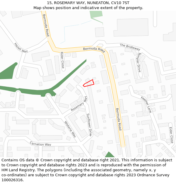 15, ROSEMARY WAY, NUNEATON, CV10 7ST: Location map and indicative extent of plot