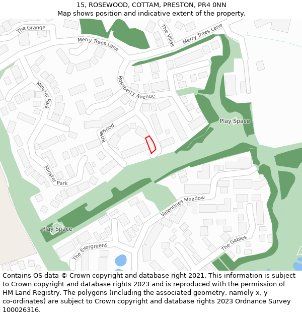 15, ROSEWOOD, COTTAM, PRESTON, PR4 0NN: Location map and indicative extent of plot