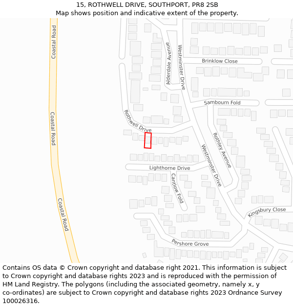 15, ROTHWELL DRIVE, SOUTHPORT, PR8 2SB: Location map and indicative extent of plot