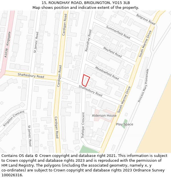 15, ROUNDHAY ROAD, BRIDLINGTON, YO15 3LB: Location map and indicative extent of plot