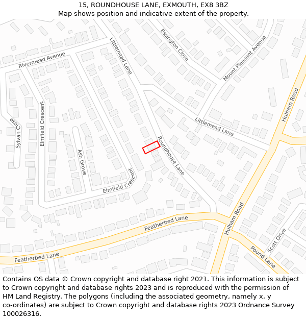 15, ROUNDHOUSE LANE, EXMOUTH, EX8 3BZ: Location map and indicative extent of plot