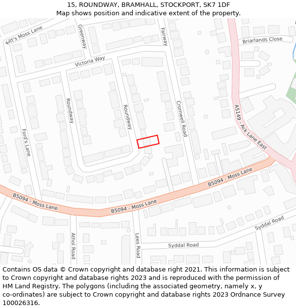 15, ROUNDWAY, BRAMHALL, STOCKPORT, SK7 1DF: Location map and indicative extent of plot