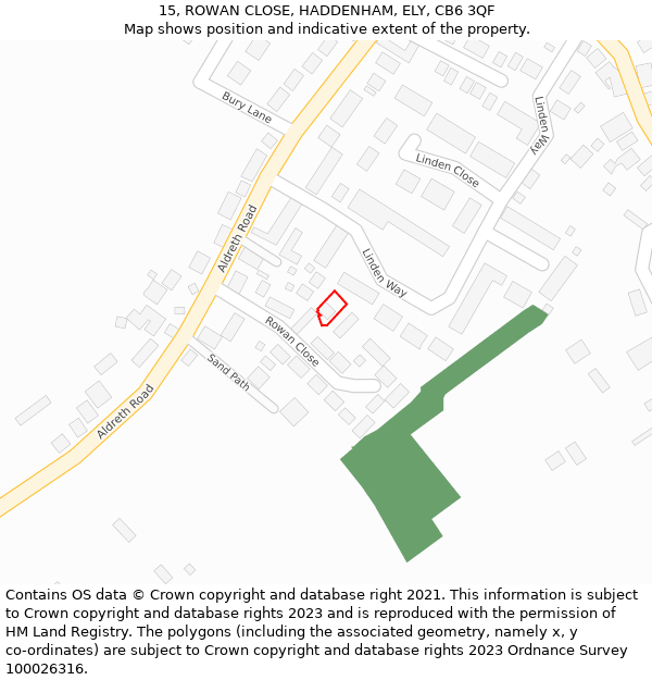 15, ROWAN CLOSE, HADDENHAM, ELY, CB6 3QF: Location map and indicative extent of plot