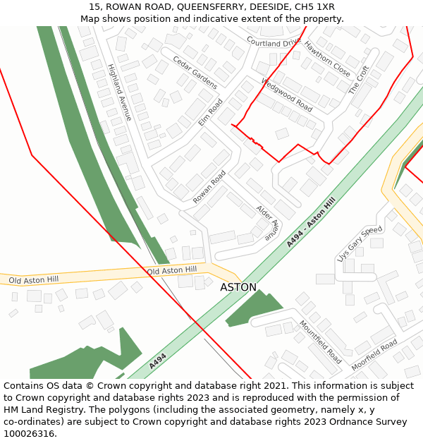 15, ROWAN ROAD, QUEENSFERRY, DEESIDE, CH5 1XR: Location map and indicative extent of plot