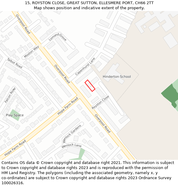 15, ROYSTON CLOSE, GREAT SUTTON, ELLESMERE PORT, CH66 2TT: Location map and indicative extent of plot