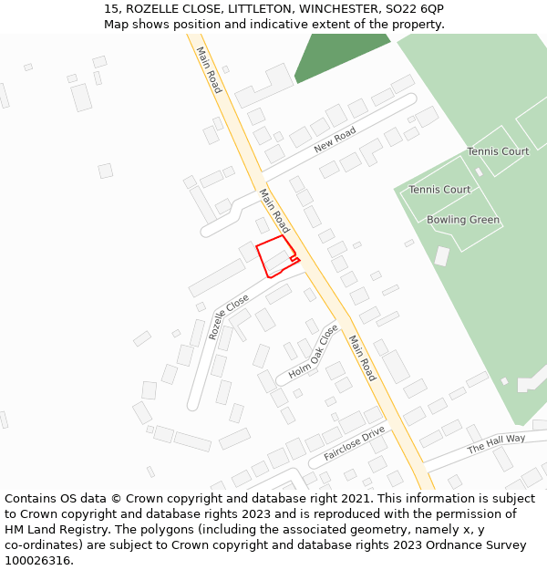 15, ROZELLE CLOSE, LITTLETON, WINCHESTER, SO22 6QP: Location map and indicative extent of plot