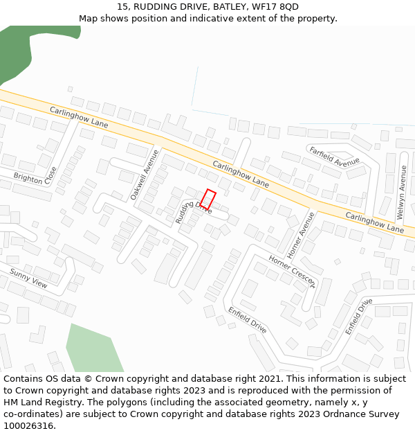 15, RUDDING DRIVE, BATLEY, WF17 8QD: Location map and indicative extent of plot