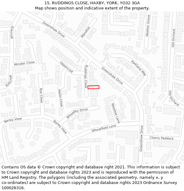 15, RUDDINGS CLOSE, HAXBY, YORK, YO32 3GA: Location map and indicative extent of plot