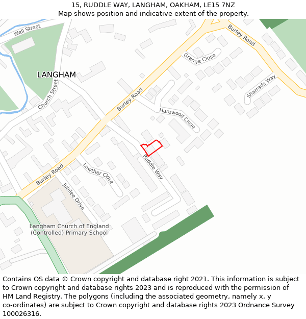 15, RUDDLE WAY, LANGHAM, OAKHAM, LE15 7NZ: Location map and indicative extent of plot