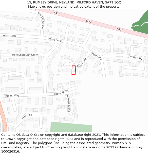 15, RUMSEY DRIVE, NEYLAND, MILFORD HAVEN, SA73 1QQ: Location map and indicative extent of plot