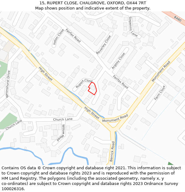 15, RUPERT CLOSE, CHALGROVE, OXFORD, OX44 7RT: Location map and indicative extent of plot