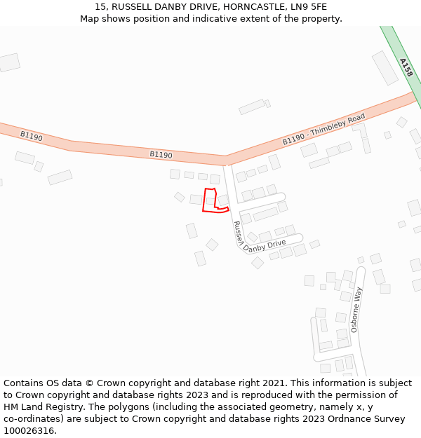 15, RUSSELL DANBY DRIVE, HORNCASTLE, LN9 5FE: Location map and indicative extent of plot