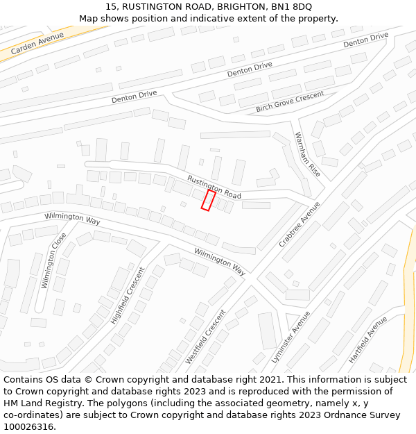 15, RUSTINGTON ROAD, BRIGHTON, BN1 8DQ: Location map and indicative extent of plot
