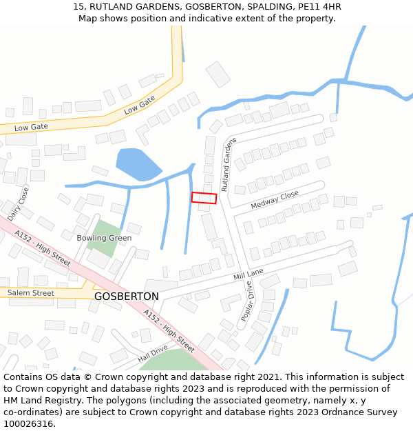 15, RUTLAND GARDENS, GOSBERTON, SPALDING, PE11 4HR: Location map and indicative extent of plot