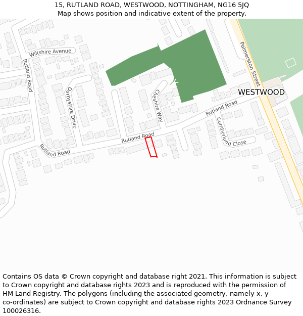 15, RUTLAND ROAD, WESTWOOD, NOTTINGHAM, NG16 5JQ: Location map and indicative extent of plot