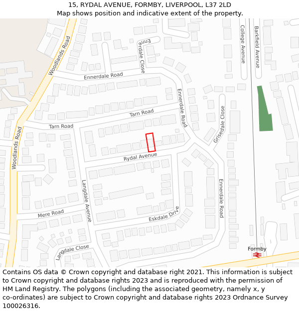 15, RYDAL AVENUE, FORMBY, LIVERPOOL, L37 2LD: Location map and indicative extent of plot