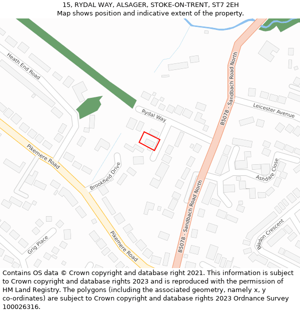 15, RYDAL WAY, ALSAGER, STOKE-ON-TRENT, ST7 2EH: Location map and indicative extent of plot